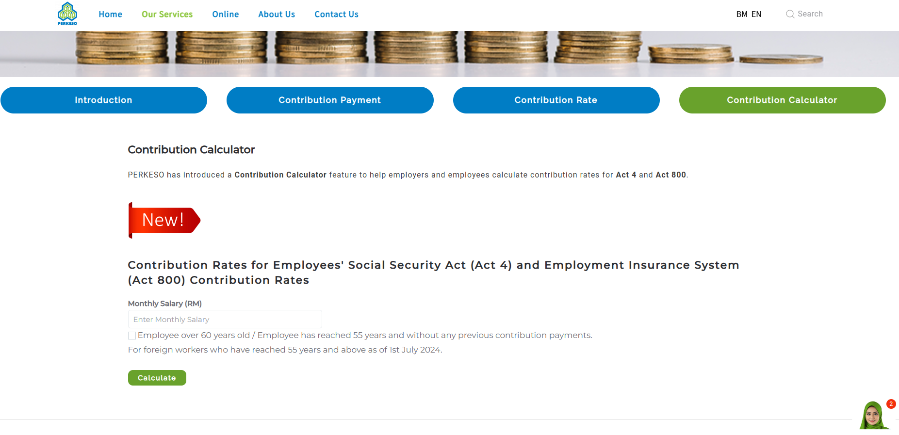 PERKESO has introduced a Contribution Calculator